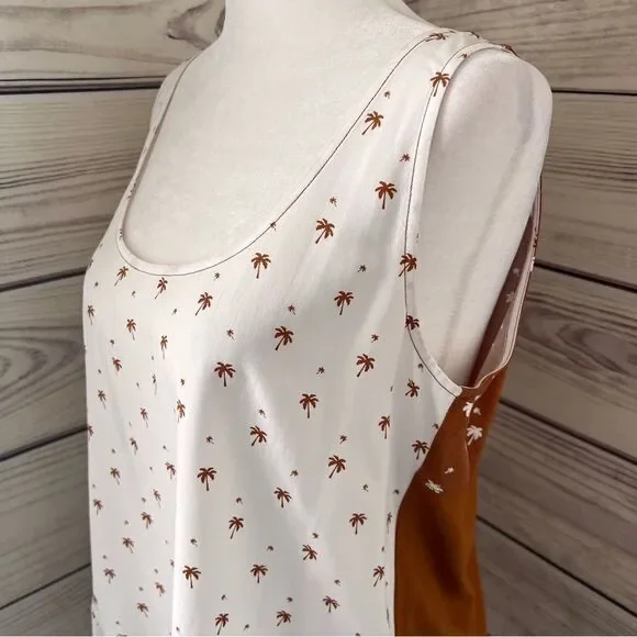 Dolan Anthropologie Brown & White Palm Tree Patterned Colorblock Tank Top - Picture 5 of 9